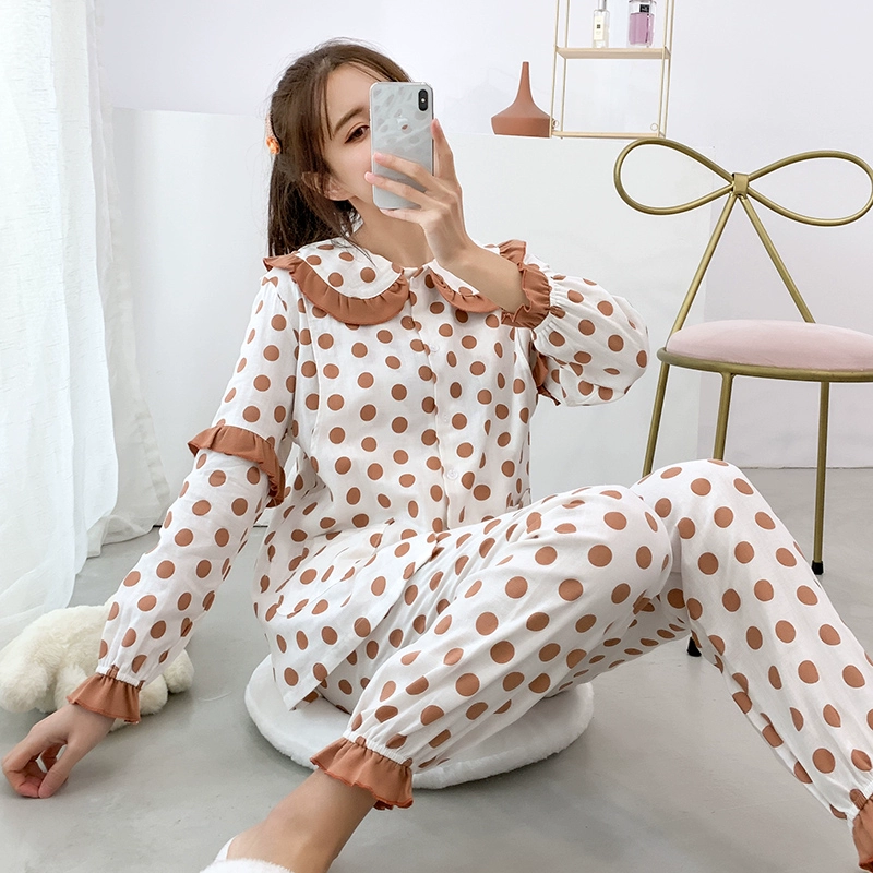 Quần áo bầu, quần áo cho con bú bằng vải cotton nguyên chất cho bà bầu mùa hè, bộ đồ ngủ bà bầu rộng rãi sau sinh, bộ đồ phục vụ tại nhà cho bà bầu mùa xuân và mùa thu - Giải trí mặc / Mum mặc