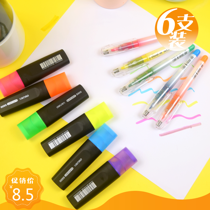 Able Fluorescent Marker Pen Color Mark Pen highlights suit Korea Xiaoqing New students use silver light to make notes Candy Color color Light Straight Liquid Style Trumpet 6 Dress Multicolor Mark 5mm Colour Pen