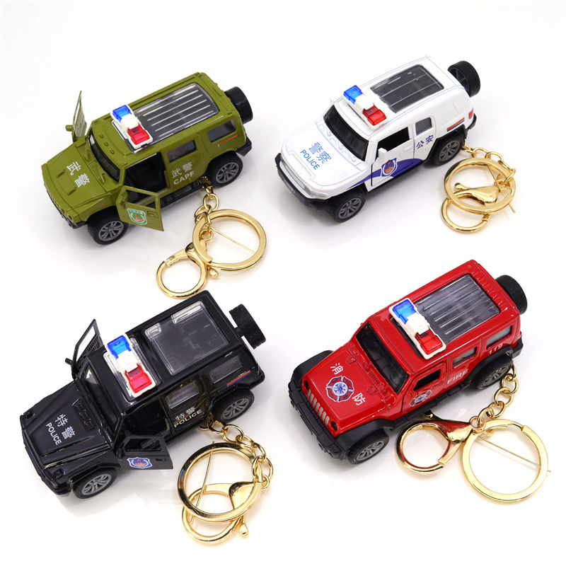 Alloy Car Wholesale Keychain Pendant Toy Pull-Back Off-Road Police Car Simulation Model Cross-Border Metal