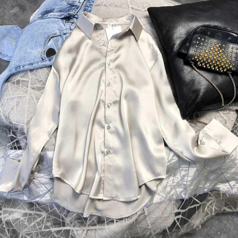 Women's Long-Sleeved Shirt 2025 New Autumn and Winter Triacetate Satin Silk Base Layer Top with Drape Effect Outerwear