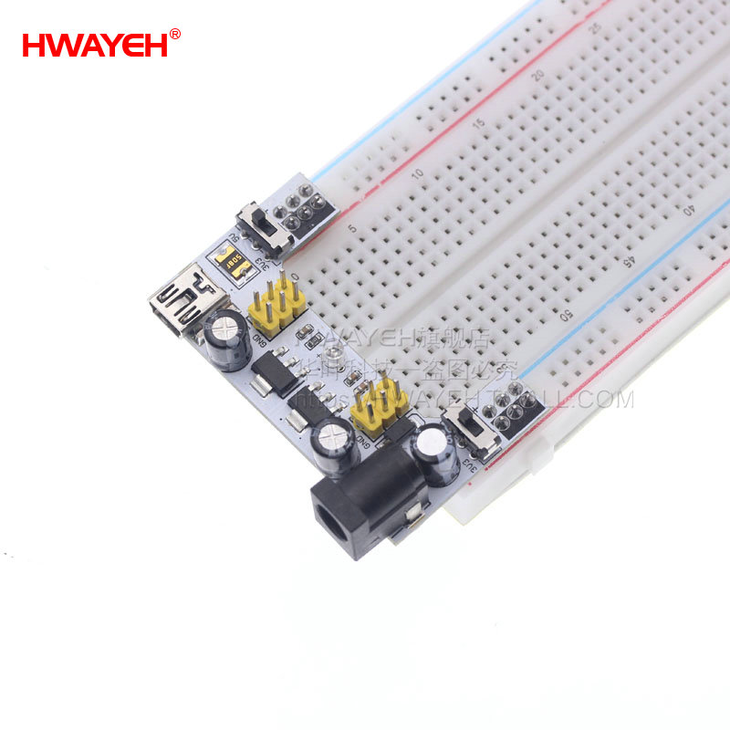 HWAYEH 830 giếng MB-102 breadboard cộng Module cấp điện cho cộng 65 cáp breadline DIY kit.