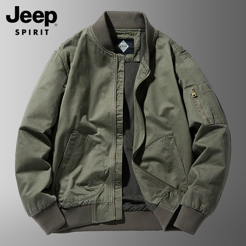 Jeep Men's Jacket Spring and Autumn Bomber Loose Casual 2026 New American Workwear Baseball Collar Jacket for Men