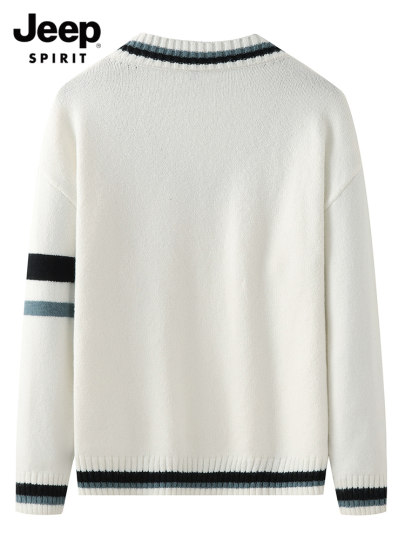 Jeep Knitwear Men's V Neck Pullover Autumn and Winter Korean Style Loose Lazy Style Knitwear Outer Wear Student Long-Sleeved Jacket