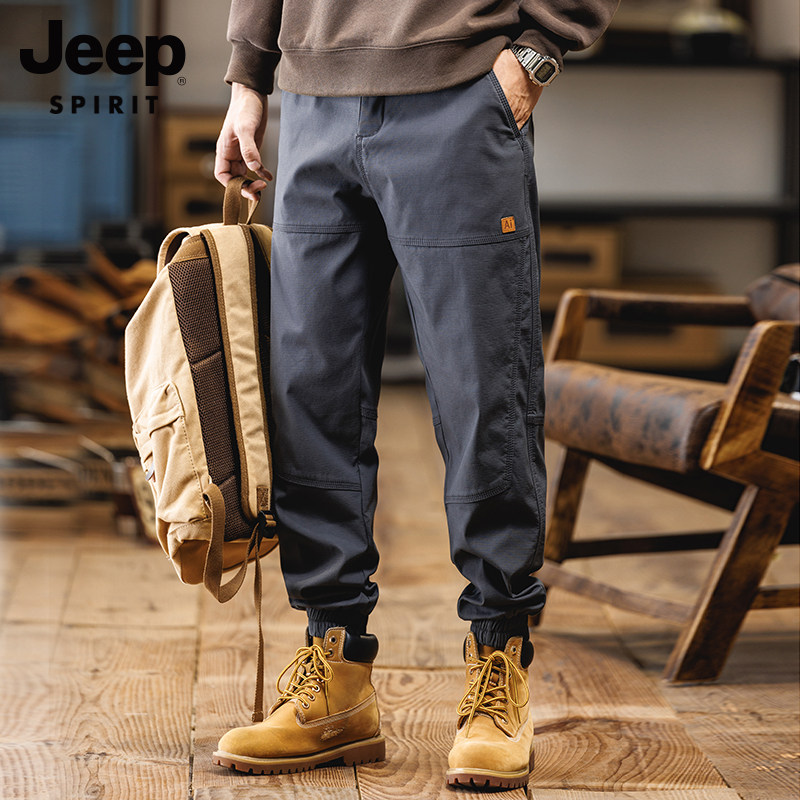 JEEP Fall American frock pants men's spring and autumn with loose long pants retro tits with broad leg bunches casual pants-Taobao