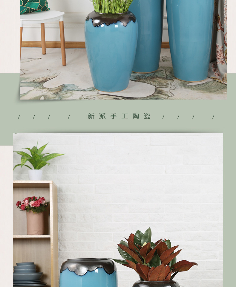 Dried flower arranging flowers, ceramic vase of large key-2 luxury light blue glazed pottery sitting room place, home decorations, European - style decoration