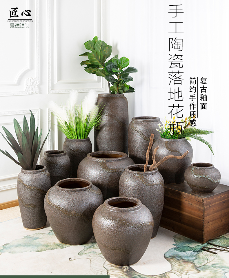 Dried flower vases, pottery jingdezhen ceramic flower implement restoring ancient ways is the sitting room porch flower arranging coarse pottery combination furnishing articles ornaments