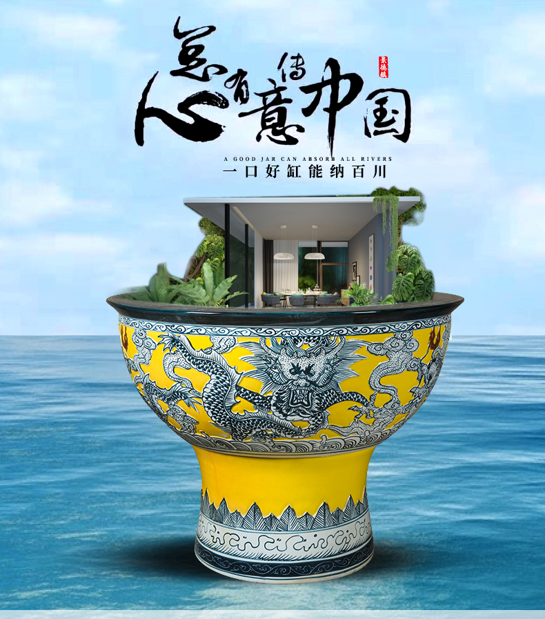 Jingdezhen ceramic flower pot cylinder large hydroponic tortoise bowl lotus pond lily copper money plant potted grass court goldfish bowl