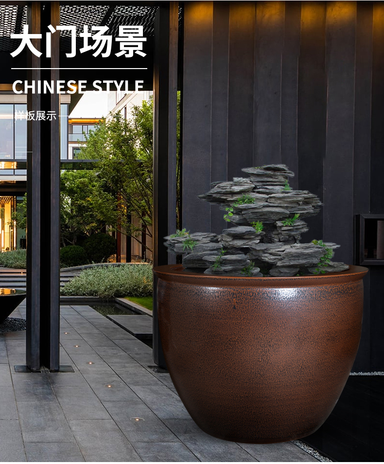 Jingdezhen ceramic cylinder tank lotus lotus cylinder of large aquarium tank wind home sitting room hotel courtyard furnishing articles