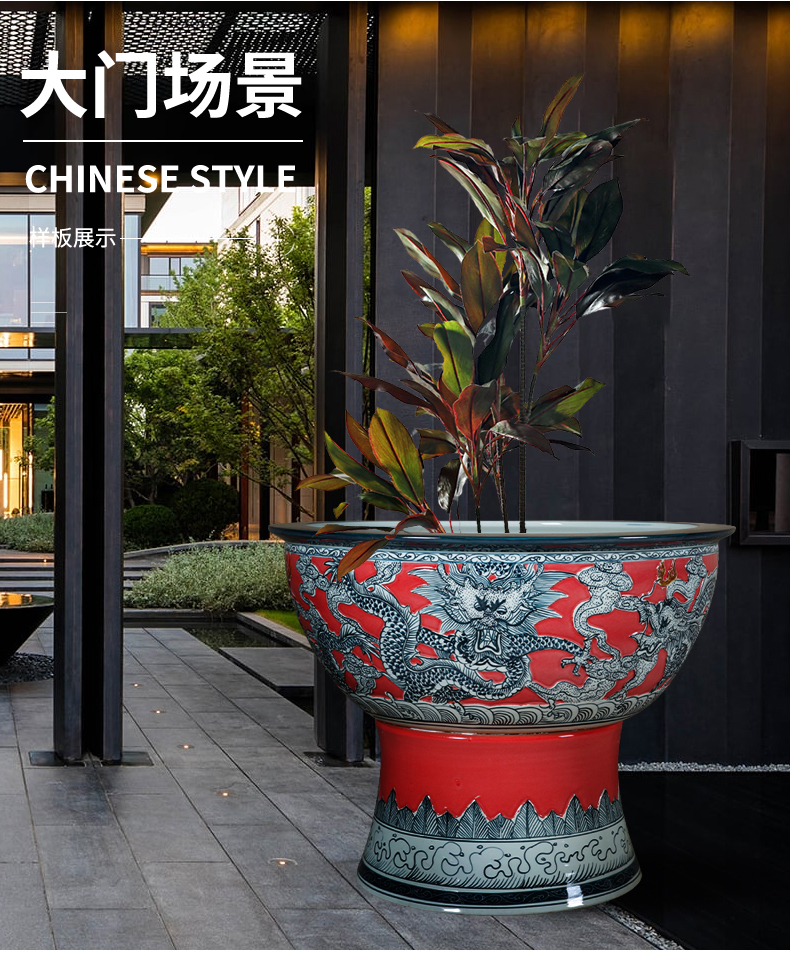 Jingdezhen ceramic flower pot cylinder large hydroponic tortoise bowl lotus pond lily copper money plant potted grass court goldfish bowl