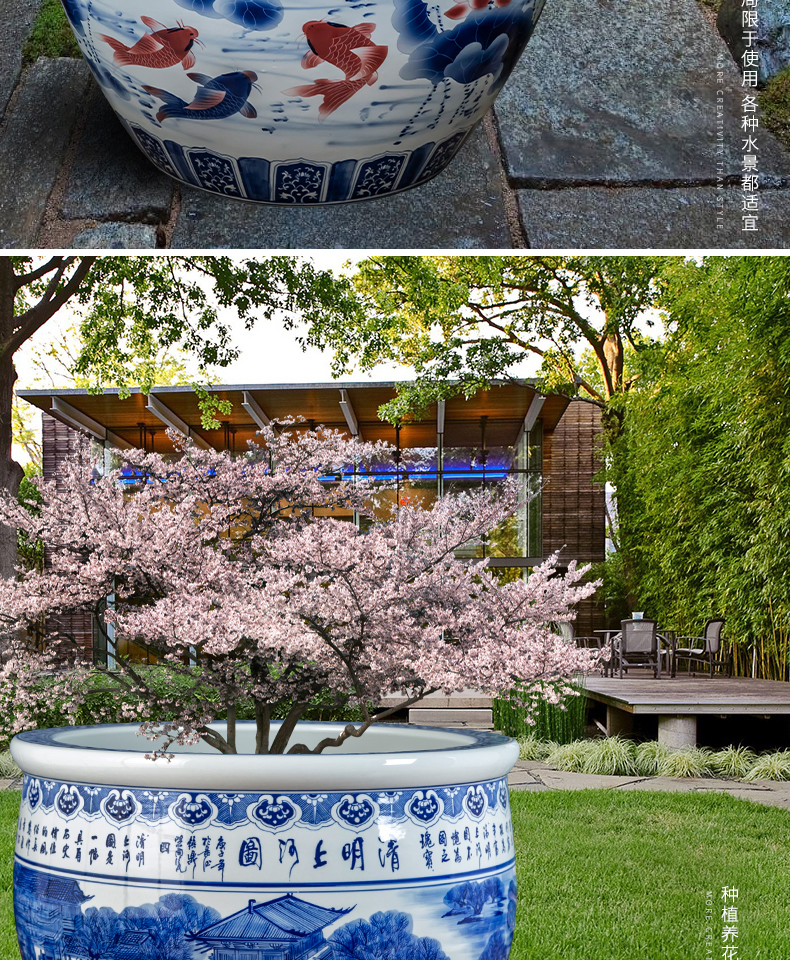 Jingdezhen ceramic tank water lily lotus basin cycas bonsai trees keep flower pot painting and calligraphy cylinder garden furnishing articles