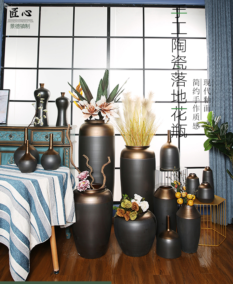 I and contracted jingdezhen ceramics of large sitting room zen vase dry flower is placed manually pottery decoration