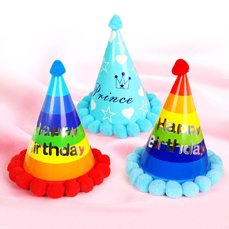 Children's birthday party hat Birthday supplies Round ball polka dot hat Baby birthday party hat decoration pointed hat