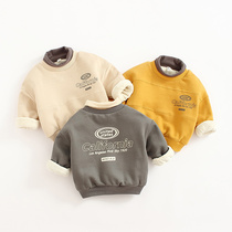 Boys foreign-weather clothes 1-2-3 years old baby thickening autumn base shirt children Winter plus velvet T-shirt baby top