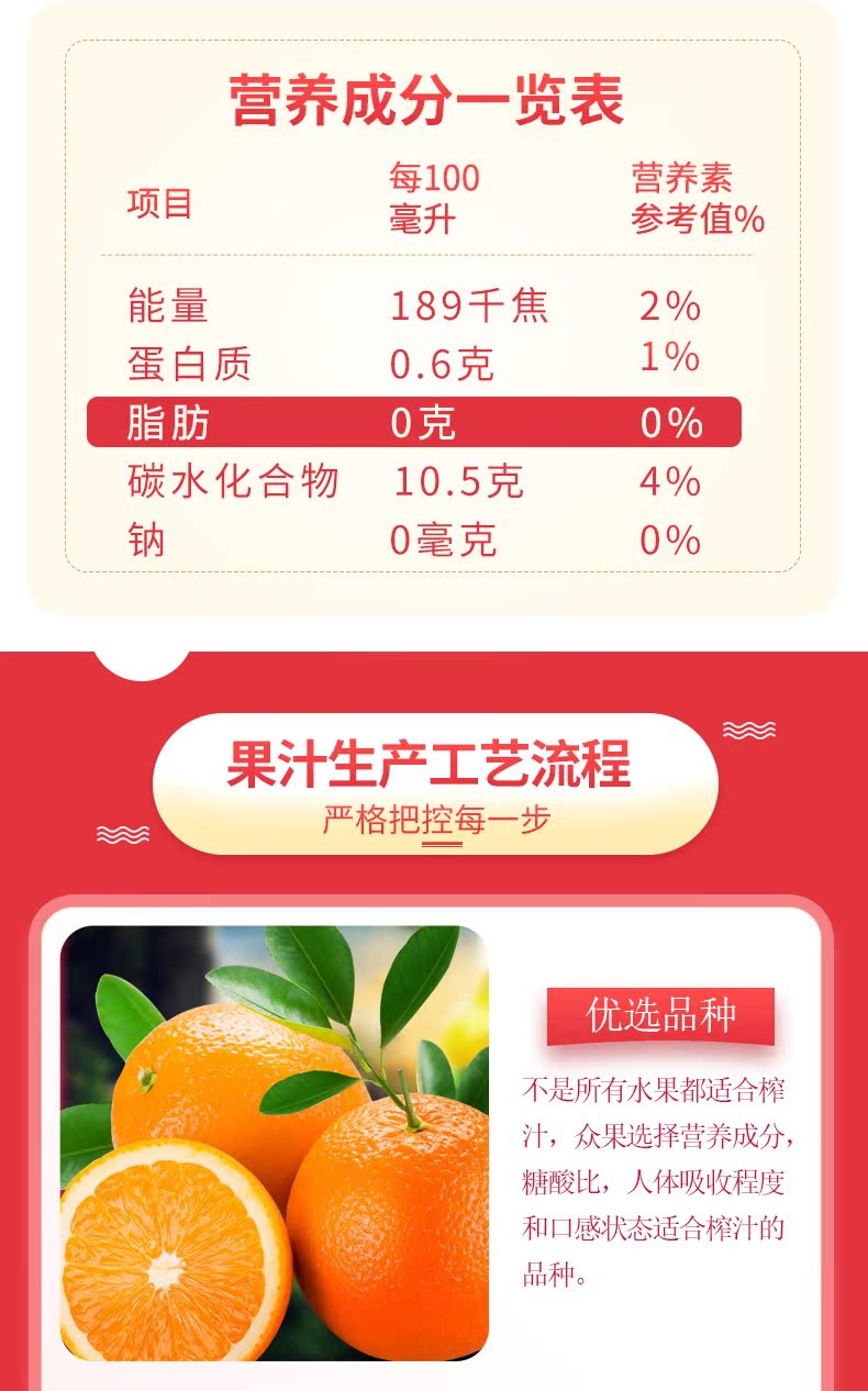 众果美味 巴西进口香橙 100%橙汁 1L 图5