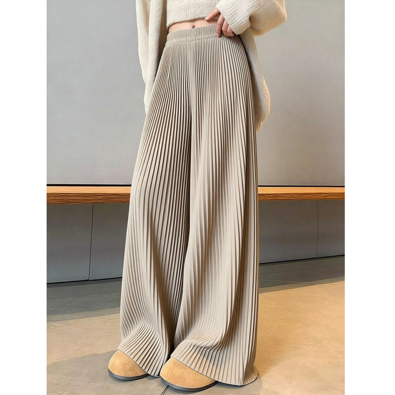 Very Stylish Versatile High-Waisted Pleated Wide-Leg Pants for Women 2026 New Casual Elastic Waist Slimming Drapey Long Trousers