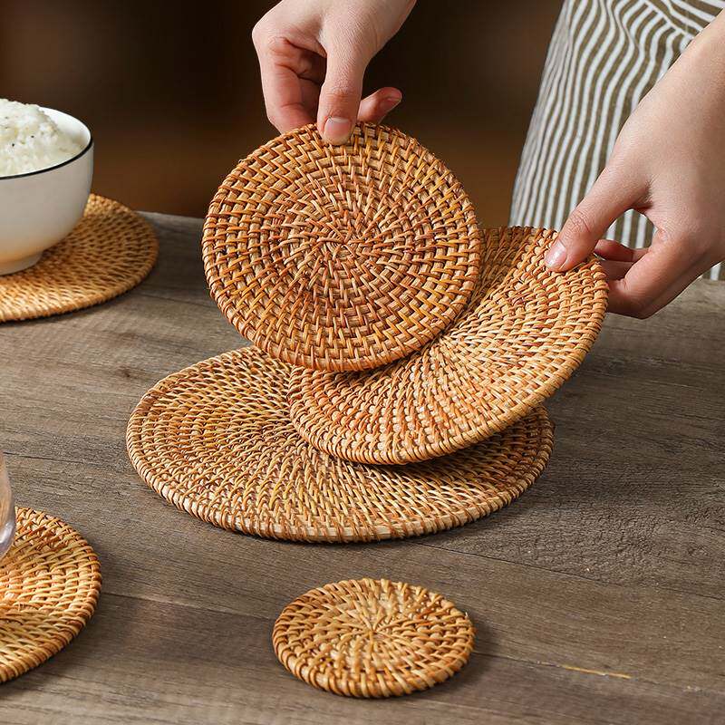 Rattan Heat Insulation Mat Home Burn-Proof Pan Mat Bowl Mat High Temperature Resistant Dining Table Cushion Heat Resistant Plate Mat Cup Cushion Teapot-Taobao
