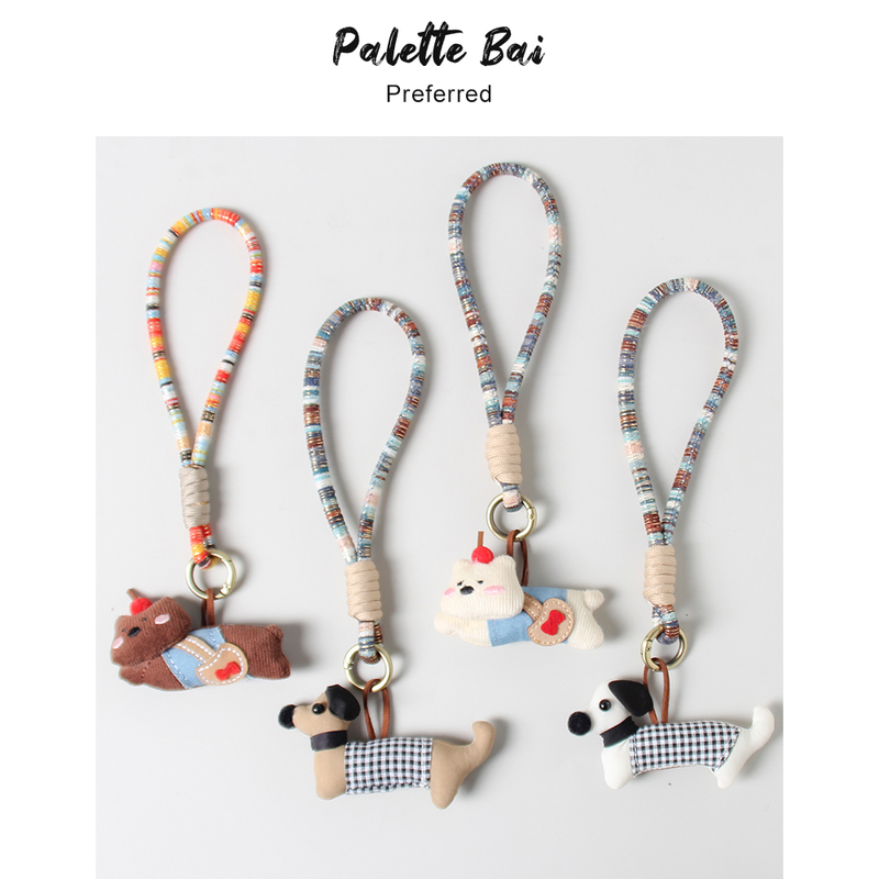 Japanese-Style Dog Bag Pendant Doll Colorful Woven Phone Lanyard Anti-Lost Chain Bag Decoration Fabric Doll Keychain
