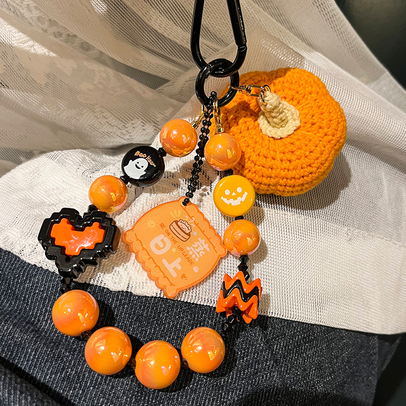 Hand-Woven Keychain Halloween Quirky Pumpkin Gift Trending Bag Accessory Cute Phone Charm