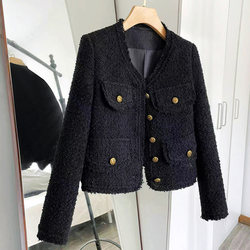 Tweed short jacket women's new style fat mm large size slim French niche small fragrance high-end temperament top