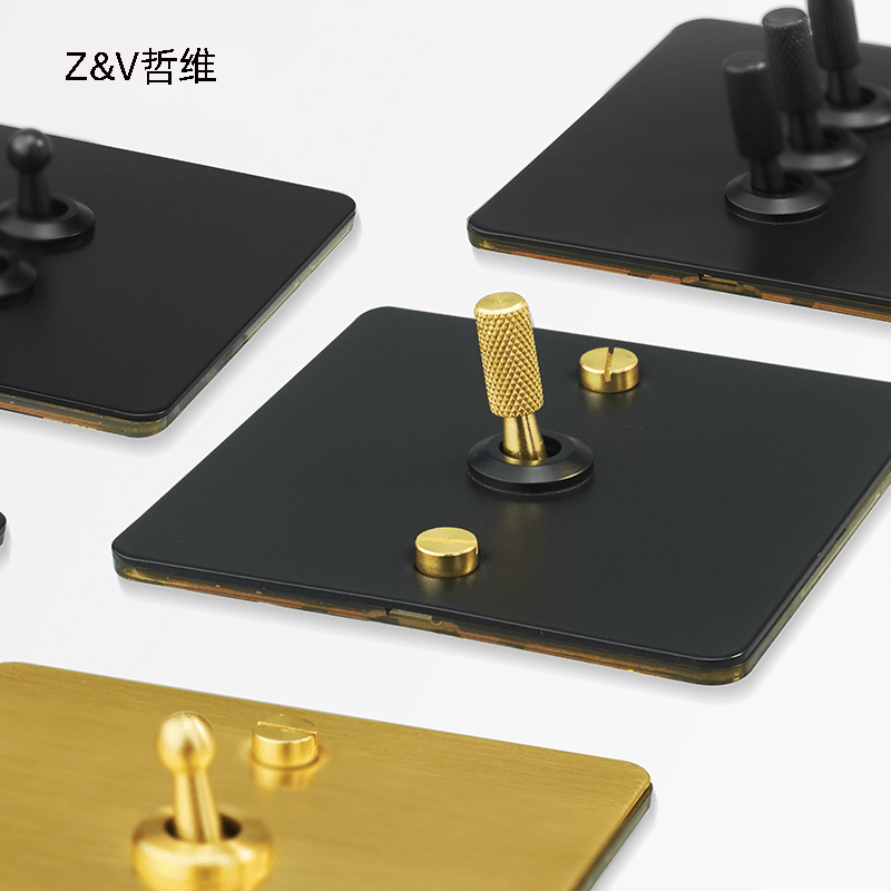 Single Open Home 86 Type Concealed Wall Switch Industrial Wind Retro Style Black Metal Copper Dialed Rod Switch Socket