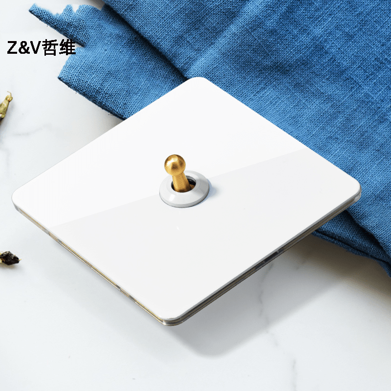 Pure Brass Fork Lever Switch 86 Type Home Retro Style Wind Grid Metal White Switch Panel Concealed Art Socket