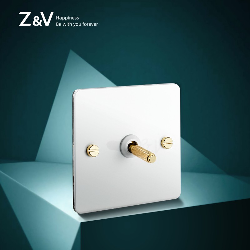 ZV Beautifully Light Lavish Retro Style Fugue Toggle Lever Switch Socket 86 Type Porcelain White Metal Panel Designer Recommendation