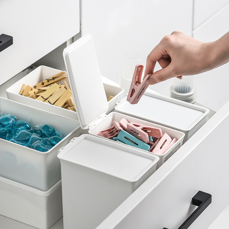 Japanese-style washing powder storage box with lid drawer-type overall cabinet sub-box flip-top desktop trash can debris sorting box