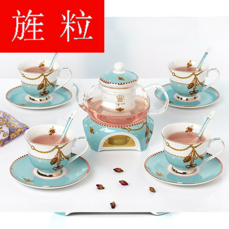 Continuous grain of European household heating ceramic based with thick glass teapot teacup flowers and tea set in the afternoon