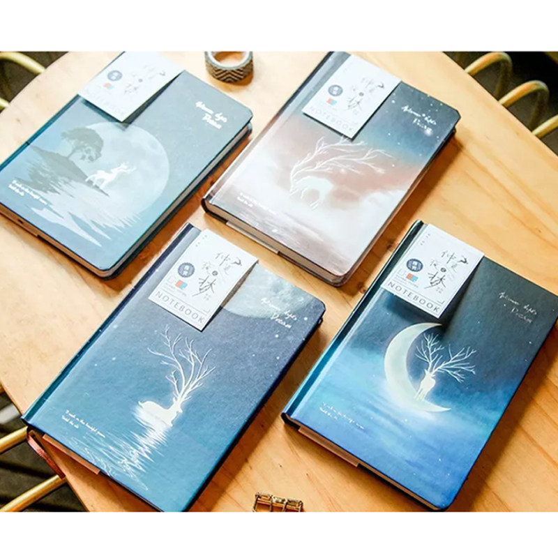 Noctilucent fantasy starry sky hand book simple ins wind girl heart thickened notebook Korean version cute super cute coloring page illustration checkered hand book college student with horizontal notepad diary