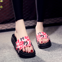 2021 New Net red muffin sandals and slippers womens summer fashion wear a word drag high heel thick bottom non-slip sandals tide