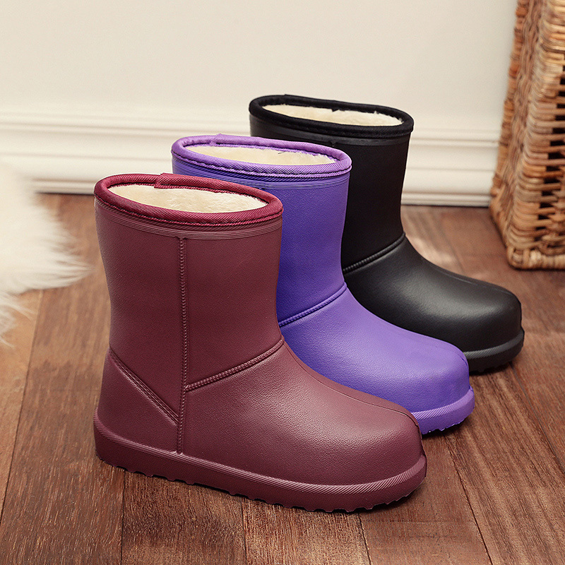 Rain Boots for Women, Fleece-Lined, Non-Slip, Thickened, Warm, Waterproof Cotton Rain Boots, Men's Winter Water Boots, Overshoes, Thick-Soled Rubber Shoes