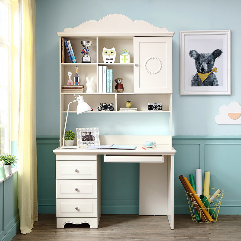 Lin's Wood Children's Desk Bookshelf Combination Girls Boys Modern Minimalist Home Desktop Computer Desk 818
