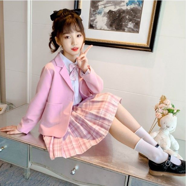Children's jk uniform winter clothing female middle school children's college style pleated plaid skirt Western style jk skirt suit autumn British style school uniform