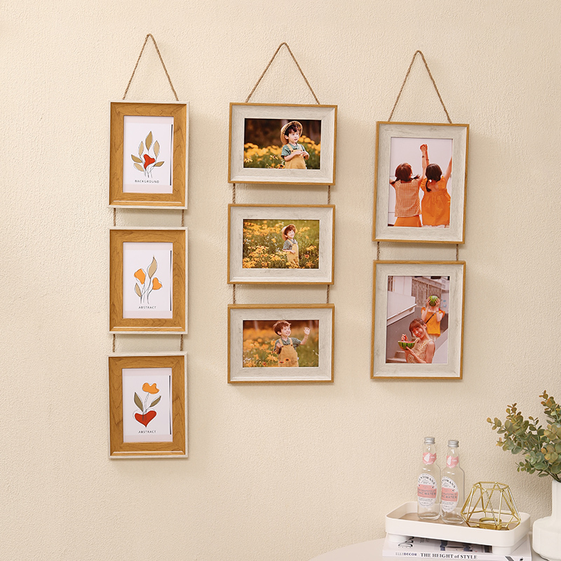 Creative and Simple Photo Frame + Wall-Mounted Photo Frame 5 6 7inch Retro No-Drill Nail-Free Double Frame Triple Frame Combination Display Stand