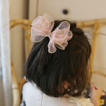 Korean version of the childrens mesh crown bow cute princess large bow tie headdress Girls side hairpin hair ornaments