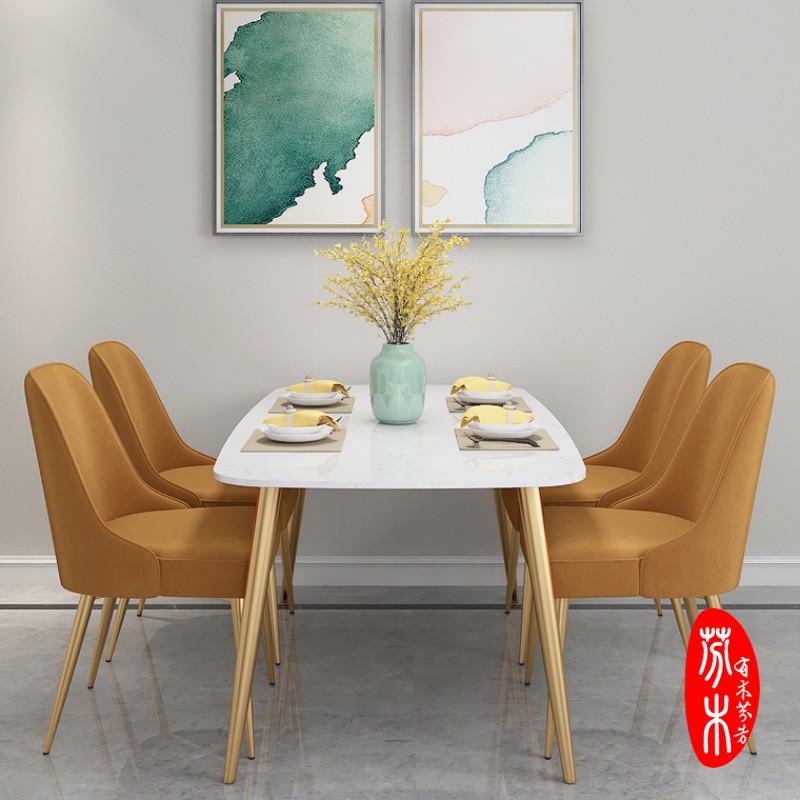 Bàn ăn và ghế đá cẩm thạch sắt rèn Bắc Âu kết hợp hiện đại tối giản hình chữ nhật căn hộ nhỏ nhà ăn - Bàn mẫu bàn học bằng sắt