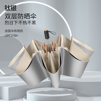 Double-layer thickened titanium silver parasol double sunscreen and UV protection female folding sun umbrella sunny and rainy dual-use upf50 