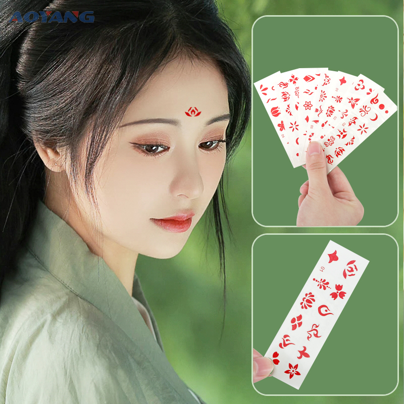 Floral Pearl Brow with Handmaid's Head Accessories Child Female Adult Gufeng Forehead Printed Waterproof Stage Performance Forehead Sticker-Taobao