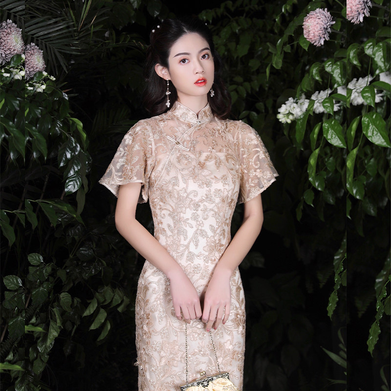 Hibiscus jade hibiscus homecoming young teenage girl 2022 new embroidery retro modified qipao version for the spring and autumn
