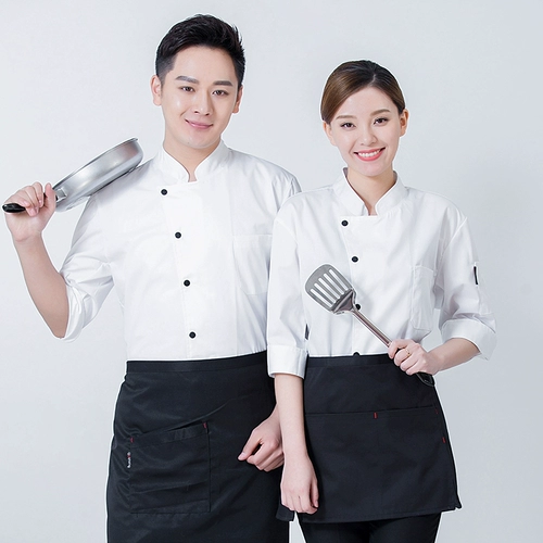 Шеф -повар в среднем рукаве чистый хлопок и женщины, выпекающие западные десертные магазины, отель, шеф -повар, шеф -повар, семинарная рукава, рабочая одежда для рукава