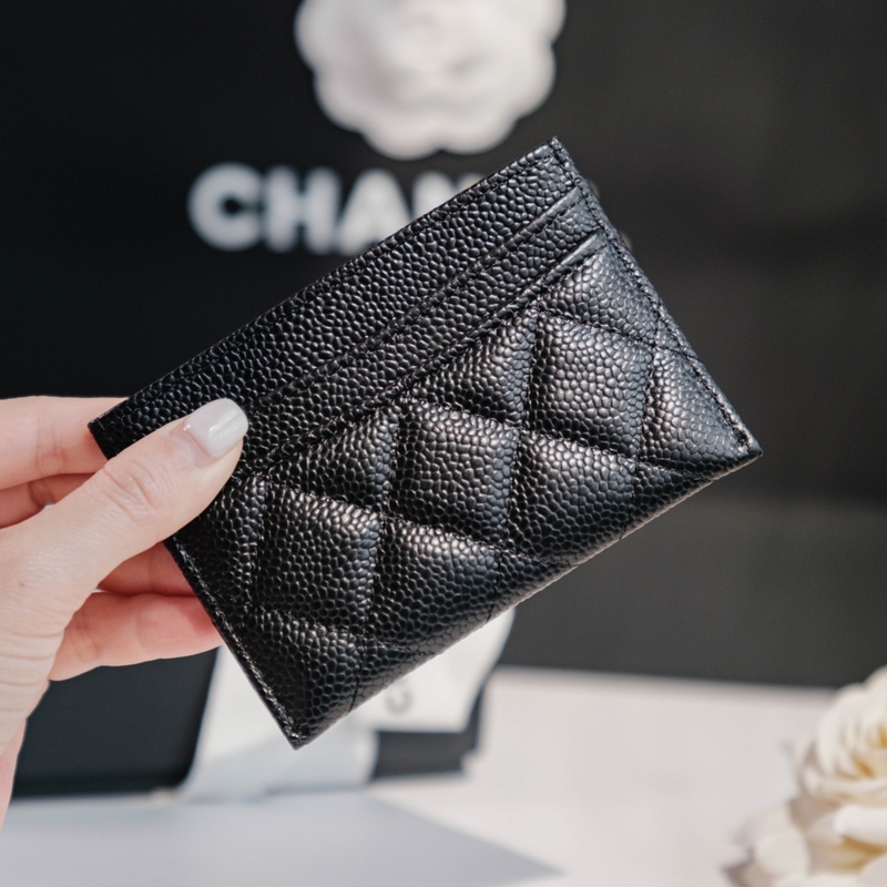 Card Holder Classic Fashion Thin Flip Zipper Caviar Leather Coin Purse Card Holder Wallet for Women