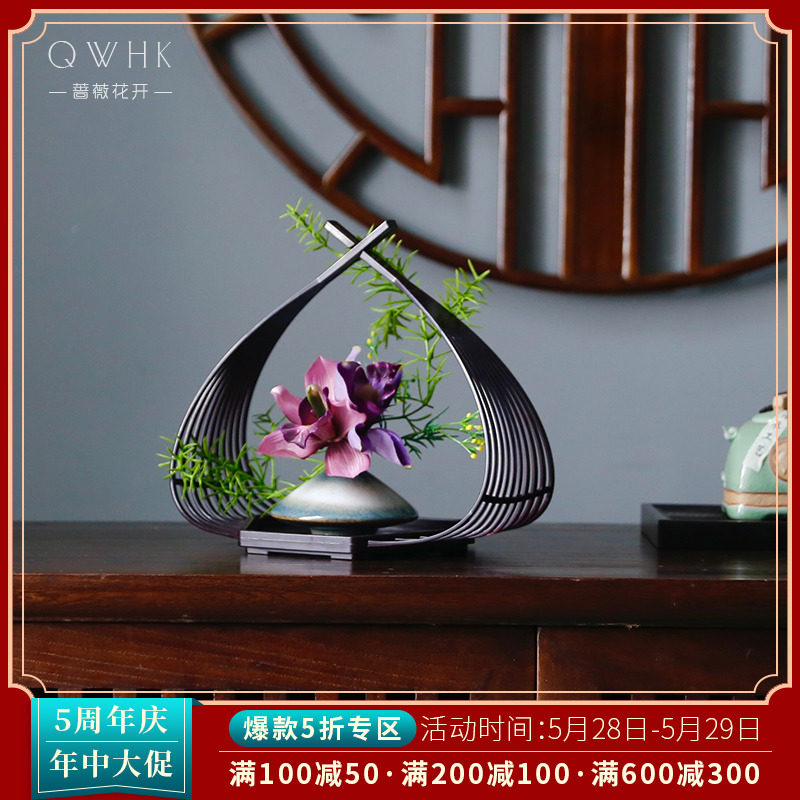 Tea Table Swing Piece Tea Table Tea Room Table Top High-end Decorations Green Planting Emulation Flowers New Chinese Meditation Small Vase Bonsai