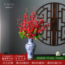 New Chinese simulation flower wax plum blossom branch fake flower decoration Blue and white porcelain vase decoration living room flower arrangement home decoration