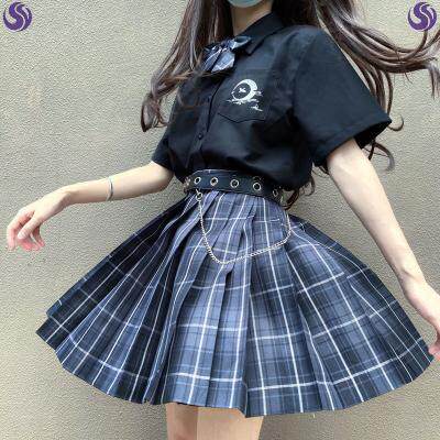 Urban Sexy Beauty (Smoke Plaid Skirt Set) Dark JK Uniform Mid-brand Plaid Skirt College Style Pleated Skirt