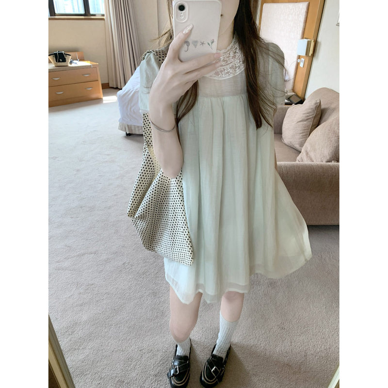 Mint Green Lace Collar Dress Babydoll Dress