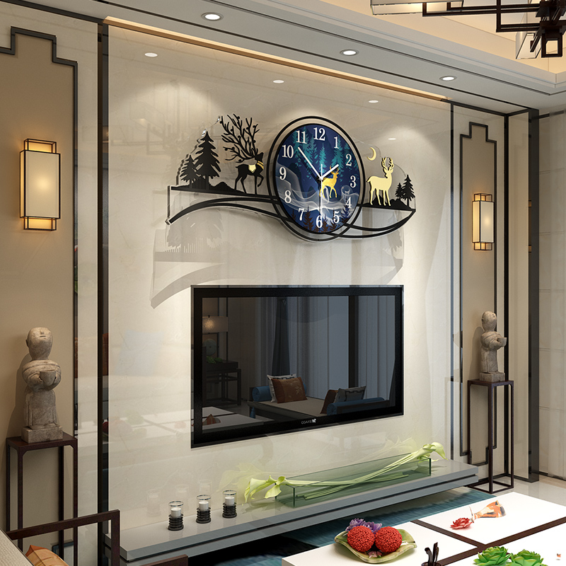 Nordic net red clock wall clock living room home fashion atmosphere light luxury clock creative simplicity decoration deer head hanging watch