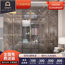 Light luxury Italian minimalist glass door household bedroom wardrobe solid wood modern minimalist overall assembly large wardrobe customization