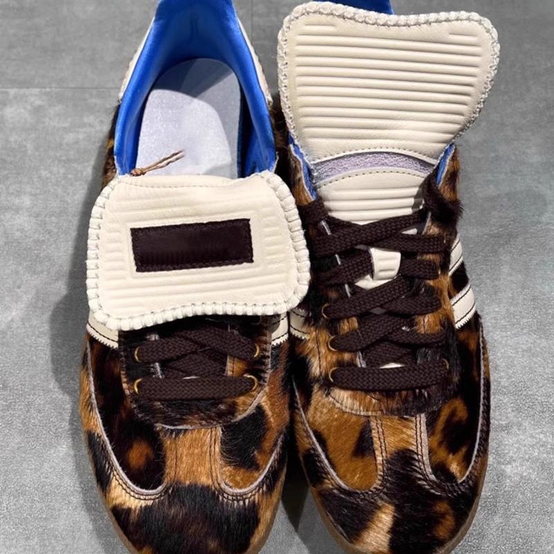 【Menutt】Stylish Model~ 24 New Genuine Leather Horsehair Tennis Shoes Casual Shoes for Women Leopard Print German Training Shoes