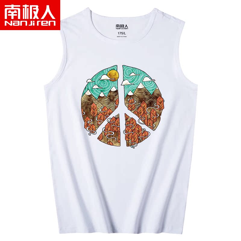 Nam Cực vest của nam mùa hè tay áo thun đàn ông vẫy tay thể thao lỏng lỏng lẻo bông cut-out tay áo vai rộng váy