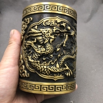 Antique miscellaneous pen holder pen holder pen stationery four treasures home craft ornaments Shuanglong study supplies copperware